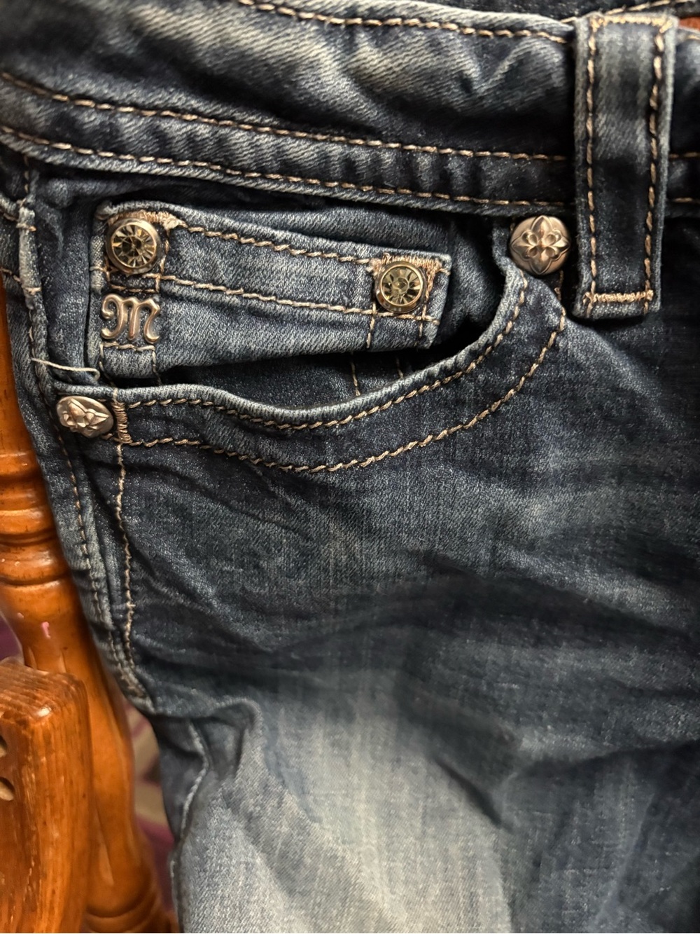 Miss Me Dark Blue Relaxed Jeans with Metal Stud Accents